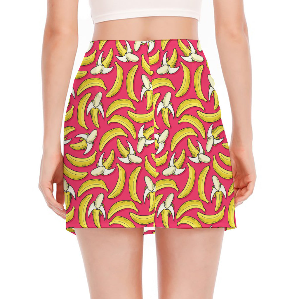 Pink Cartoon Banana Pattern Print Side Slit Mini Skirt