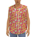 Pink Cartoon Banana Pattern Print Sleeveless Baseball Jersey