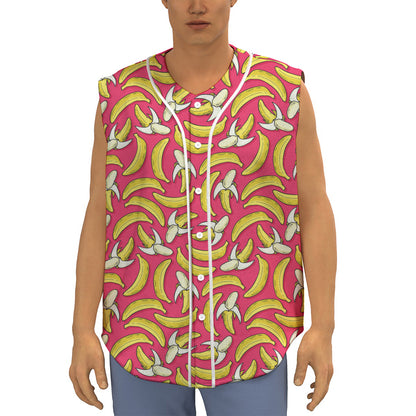 Pink Cartoon Banana Pattern Print Sleeveless Baseball Jersey