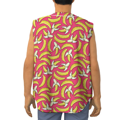 Pink Cartoon Banana Pattern Print Sleeveless Baseball Jersey