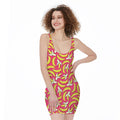 Pink Cartoon Banana Pattern Print Sleeveless Bodycon Dress