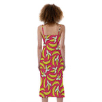Pink Cartoon Banana Pattern Print Slim Fit Midi Cami Dress