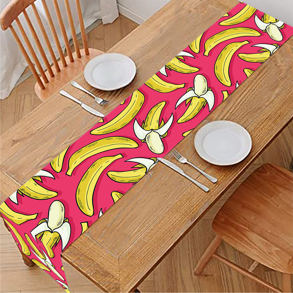 Pink Cartoon Banana Pattern Print Table Runner
