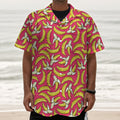 Pink Cartoon Banana Pattern Print Textured Short Sleeve Shirt
