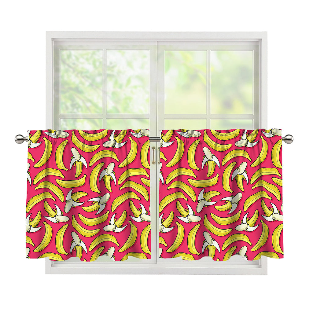 Pink Cartoon Banana Pattern Print Tier Curtains