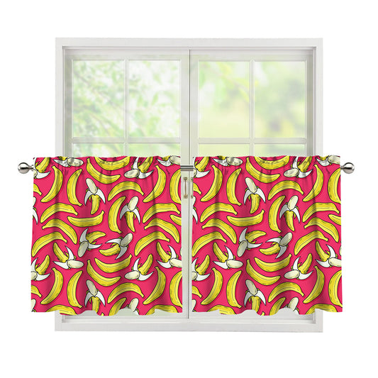 Pink Cartoon Banana Pattern Print Tier Curtains