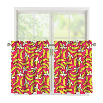 Pink Cartoon Banana Pattern Print Tier Curtains