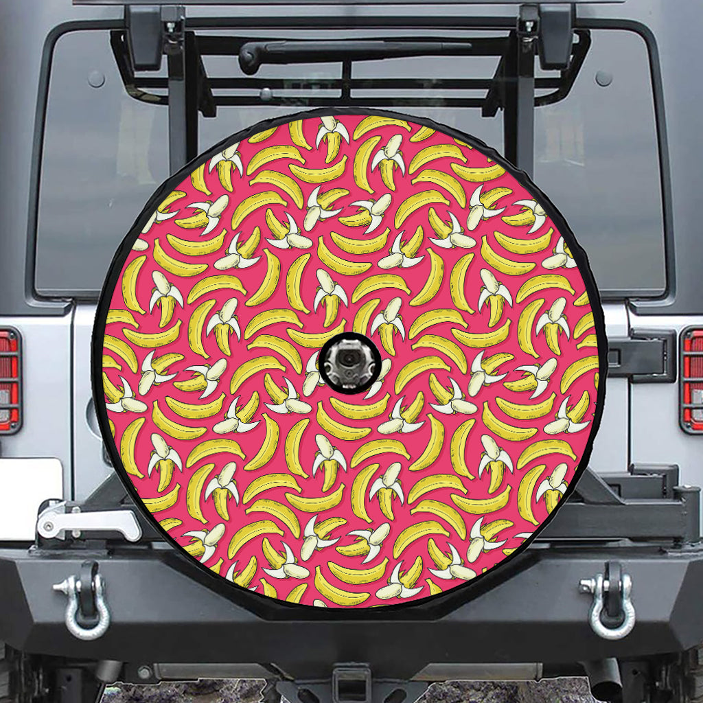 Pink Cartoon Banana Pattern Print Tire Cover With Camera Hole
