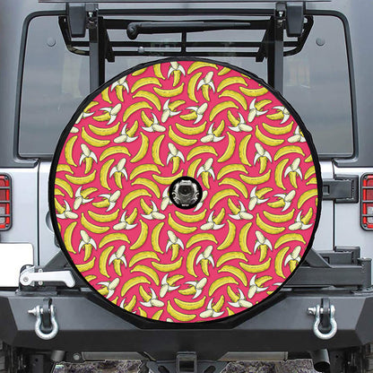 Pink Cartoon Banana Pattern Print Tire Cover With Camera Hole