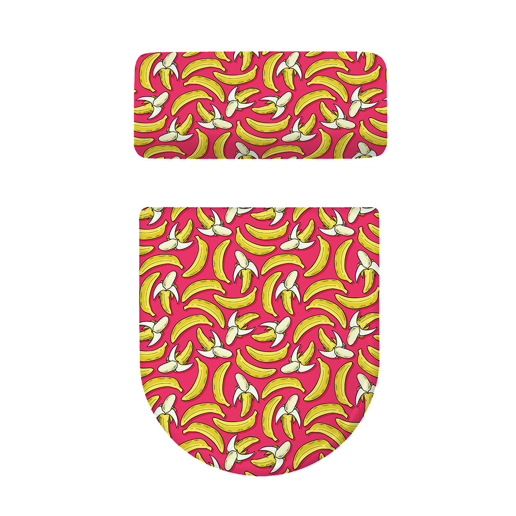 Pink Cartoon Banana Pattern Print Toilet Lid And Tank Cover Set