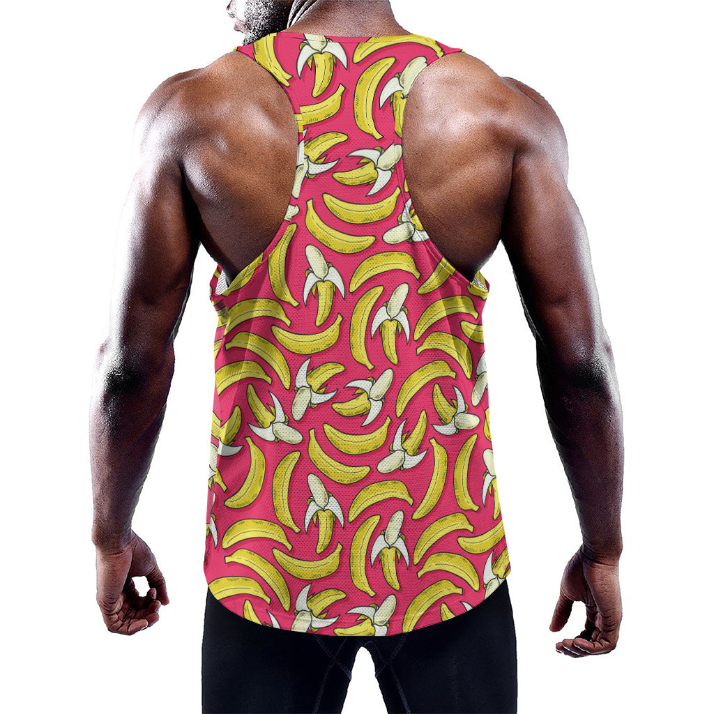 Pink Cartoon Banana Pattern Print Training Tank Top