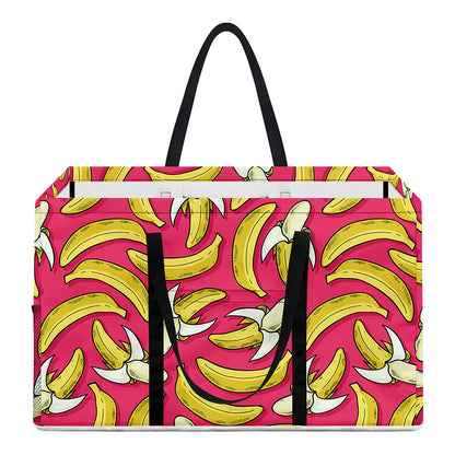 Pink Cartoon Banana Pattern Print Utility Tote Bag