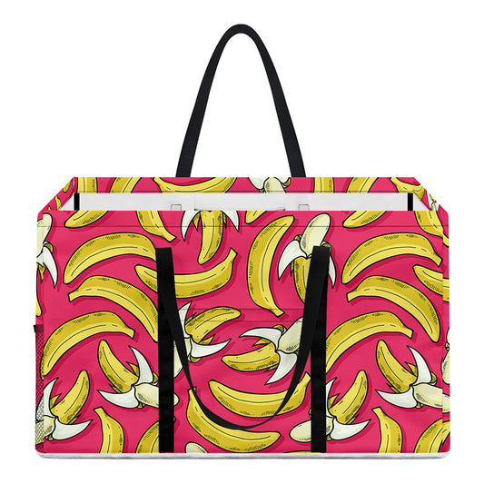 Pink Cartoon Banana Pattern Print Utility Tote Bag