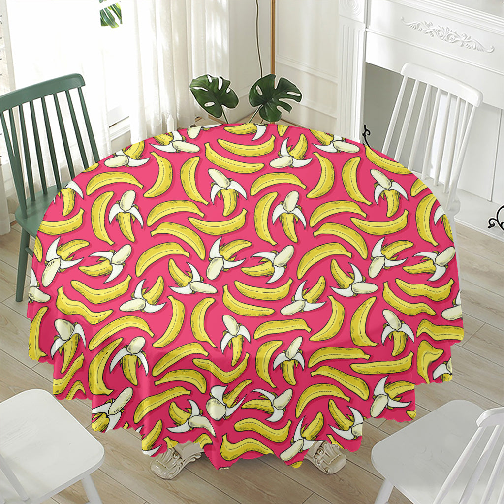 Pink Cartoon Banana Pattern Print Waterproof Round Tablecloth