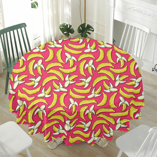 Pink Cartoon Banana Pattern Print Waterproof Round Tablecloth