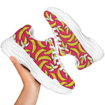 Pink Cartoon Banana Pattern Print White Chunky Shoes