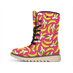Pink Cartoon Banana Pattern Print Winter Boots