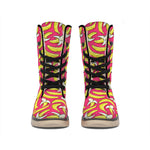 Pink Cartoon Banana Pattern Print Winter Boots