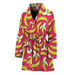 Pink Cartoon Banana Pattern Print Women's Bathrobe