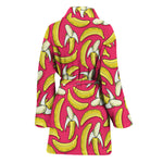 Pink Cartoon Banana Pattern Print Women's Bathrobe