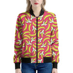 Pink Cartoon Banana Pattern Print Women's Bomber Jacket