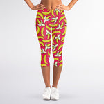 Pink Cartoon Banana Pattern Print Women's Capri Leggings