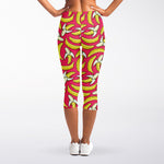 Pink Cartoon Banana Pattern Print Women's Capri Leggings
