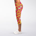 Pink Cartoon Banana Pattern Print Women's Capri Leggings