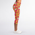 Pink Cartoon Banana Pattern Print Women's Capri Leggings