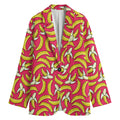 Pink Cartoon Banana Pattern Print Women's Cotton Blazer