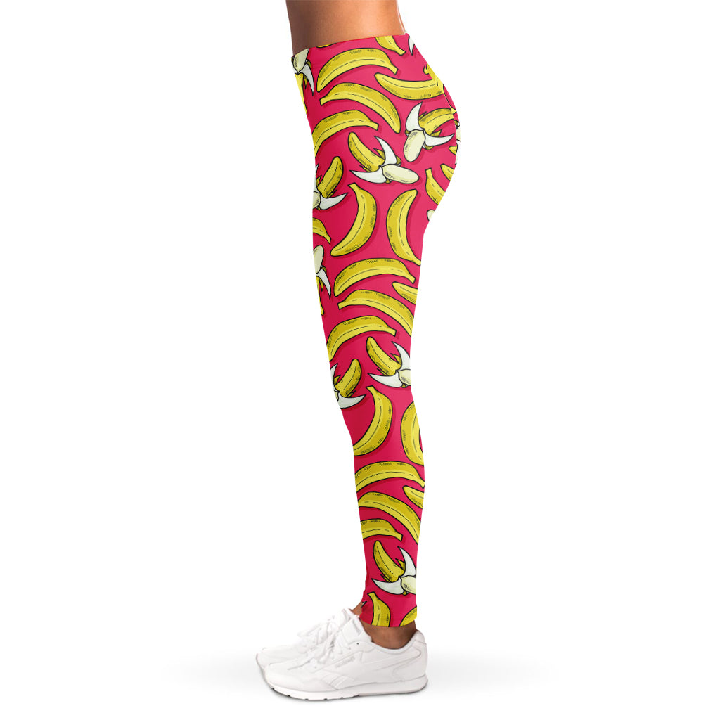Pink Cartoon Banana Pattern Print Women's Leggings