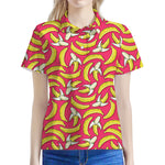 Pink Cartoon Banana Pattern Print Women's Polo Shirt