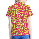 Pink Cartoon Banana Pattern Print Women's Polo Shirt