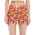 Pink Cartoon Banana Pattern Print Women's Split Running Shorts