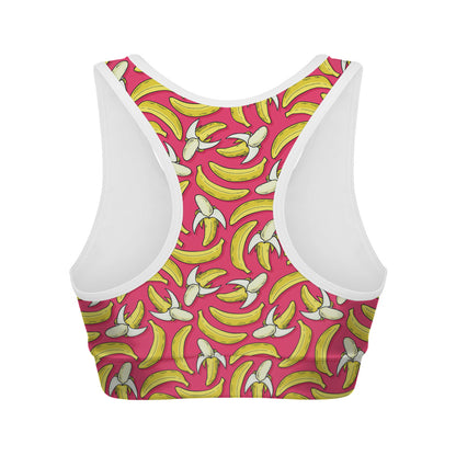 Pink Cartoon Banana Pattern Print Women's Sports Bra