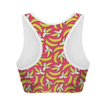 Pink Cartoon Banana Pattern Print Women's Sports Bra