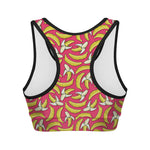 Pink Cartoon Banana Pattern Print Women's Sports Bra