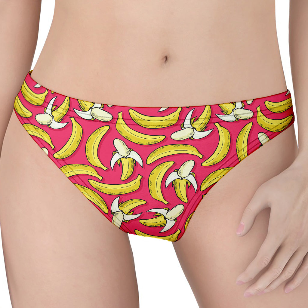 Pink Cartoon Banana Pattern Print Women's Thong