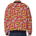 Pink Cartoon Banana Pattern Print Zip Sleeve Bomber Jacket