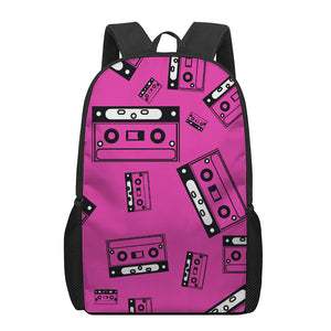 Pink Cassette Tape Pattern Print 17 Inch Backpack