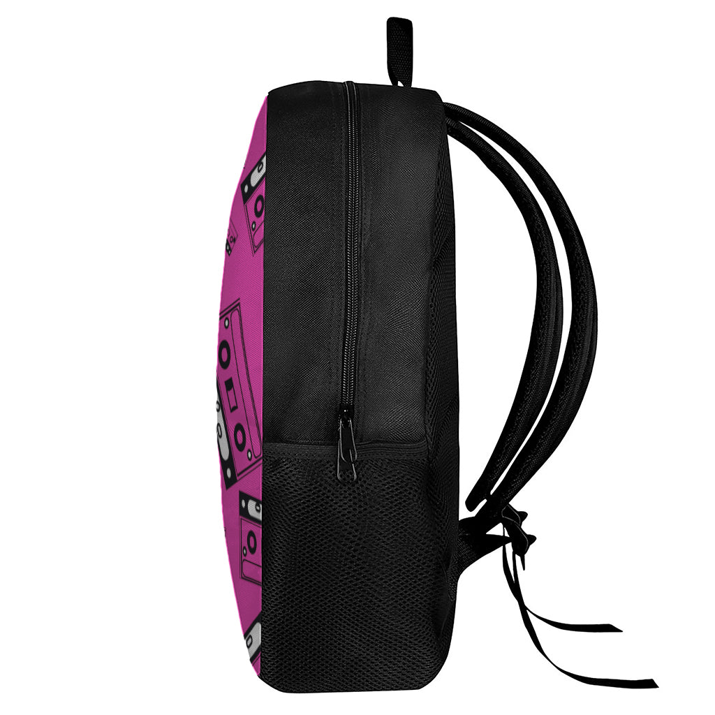 Pink Cassette Tape Pattern Print 17 Inch Backpack