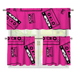 Pink Cassette Tape Pattern Print 3 Piece Kitchen Curtains