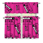 Pink Cassette Tape Pattern Print 3 Piece Kitchen Curtains