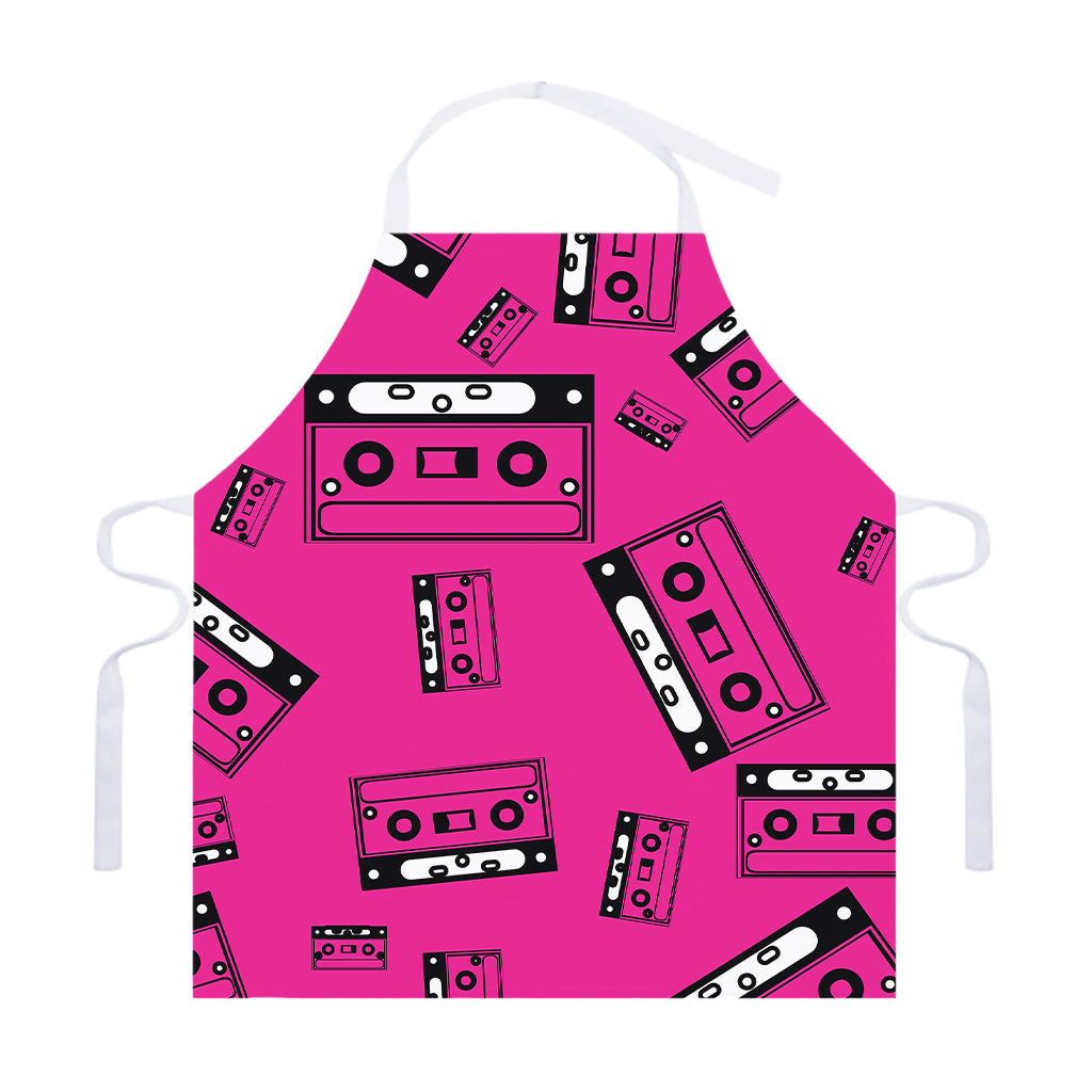 Pink Cassette Tape Pattern Print Adjustable Apron