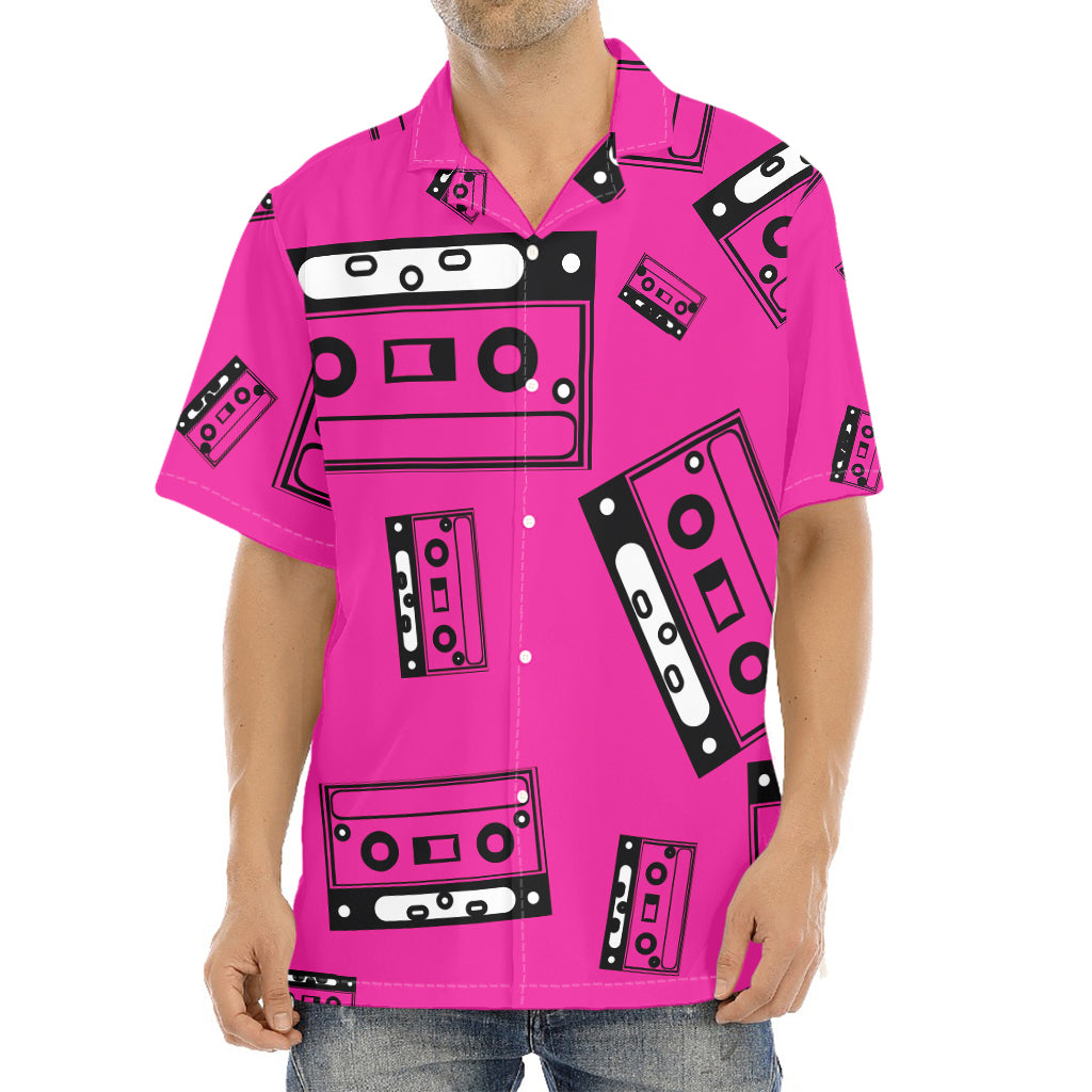 Pink Cassette Tape Pattern Print Aloha Shirt