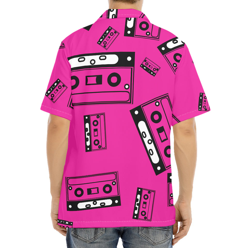 Pink Cassette Tape Pattern Print Aloha Shirt