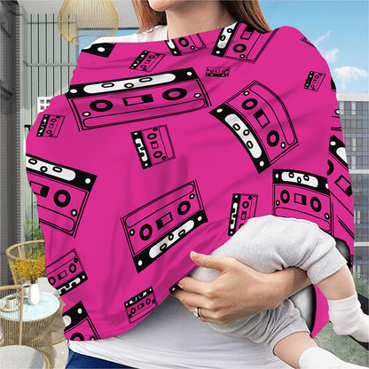 Pink Cassette Tape Pattern Print Baby Seat Cover