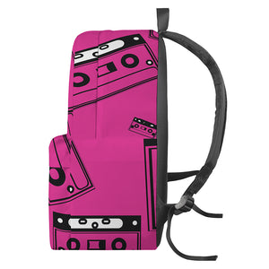 Pink Cassette Tape Pattern Print Backpack