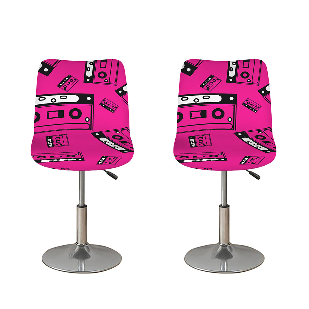Pink Cassette Tape Pattern Print Bar Stool Covers