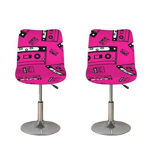 Pink Cassette Tape Pattern Print Bar Stool Covers